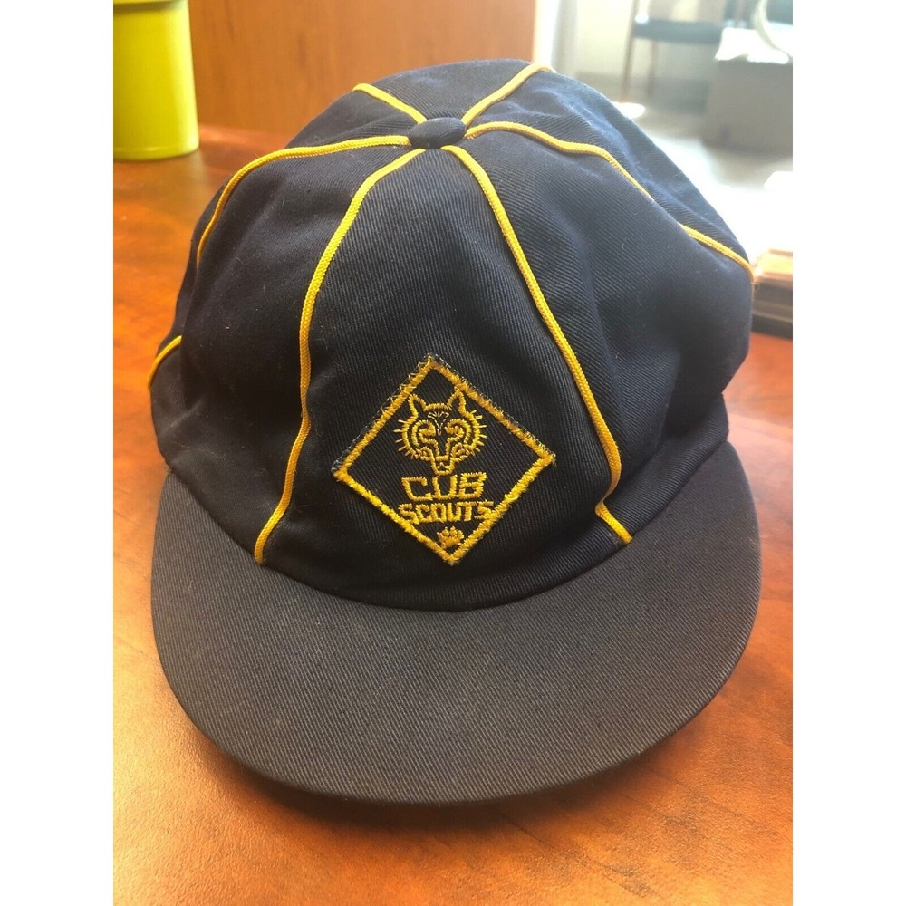 Vintage BSA Cub Scout Hat Cap Beanie Blue With Gold Trim Size 6 3/4 TEXON ￼